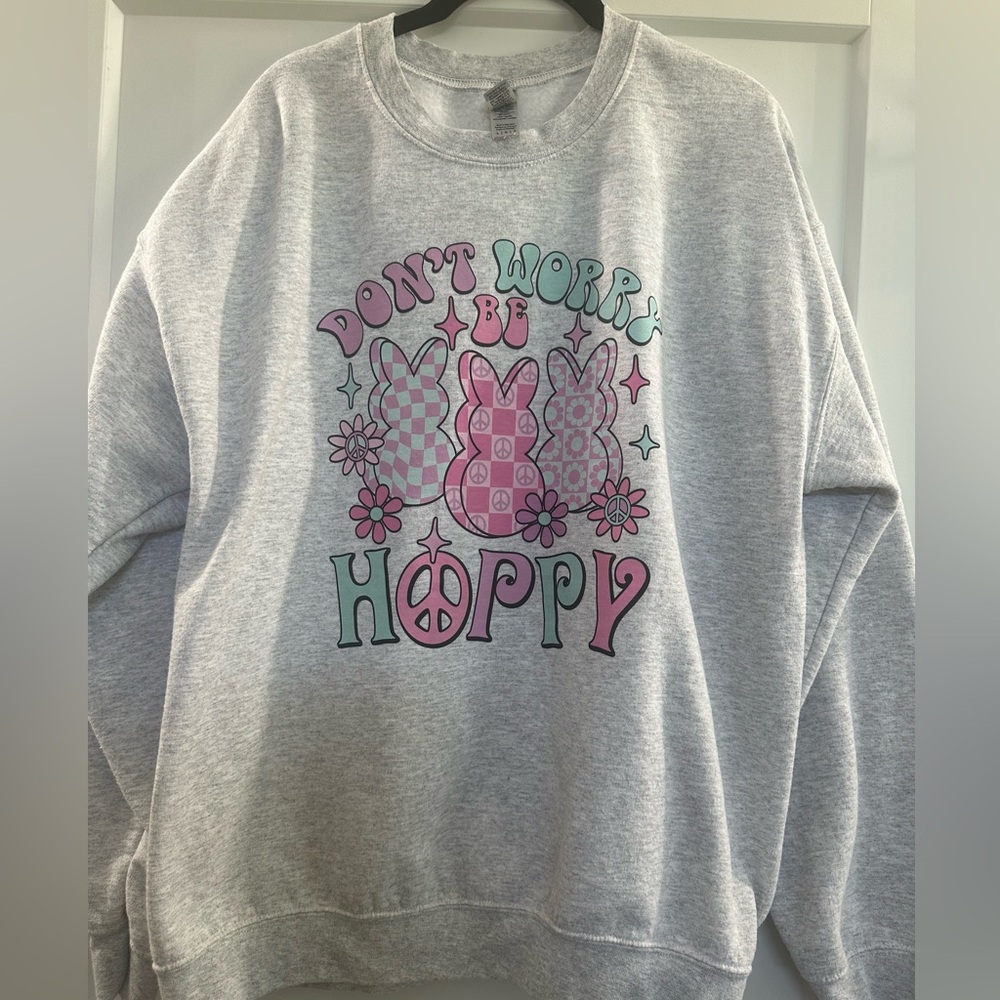 Gray Graphic Sweatshirt with Bunny Design